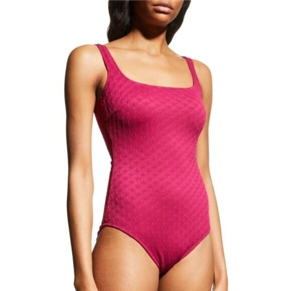 Gottex Square-Neck Textured One-Piece Swimsuit Merlot Burgundy Size 8 New
